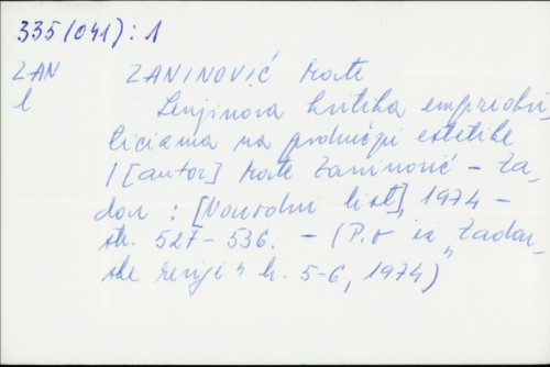 Lenjinova kritika empiriokriticizma na području estetike / Mate Zaninović.