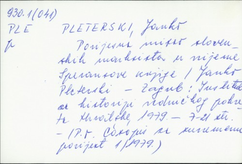 Povijesna misao slovenskih marksista u vrijeme Speransove knjige / Janko Pleterski