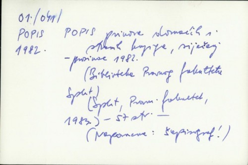 Popis pr. domaćih i stranih knjiga, siječanj-prosinac 1982. /
