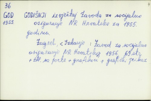 Godišnji izvještaj Zavoda za socijalno osiguranje NR Hrvatske za 1955. godinu /