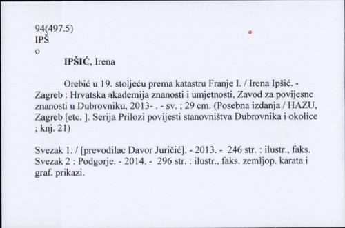 Orebić u 19. stoljeću prema katastru Franje I. / Irena Ipšić