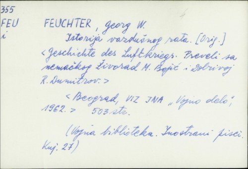 Istorija vazdušnog rata / Georg W. Feuchter