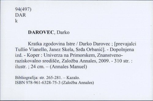 Kratka zgodovina Istre / Darko Darovec
