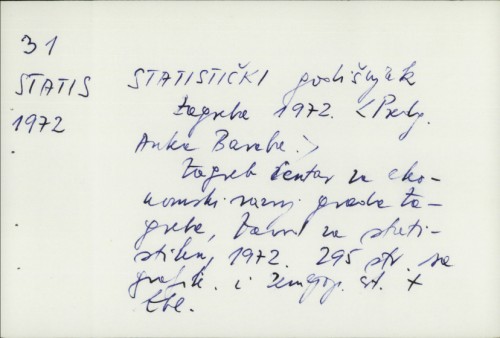 Statistički godišnjak Zagreba 1972. / Predg. Anka Baraba