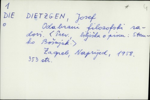 Odabrani filozofski radovi / Josef Dietzgen