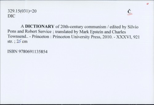 A dictionary of 20th-century communism / edited by Silvio Pons and Robert Service