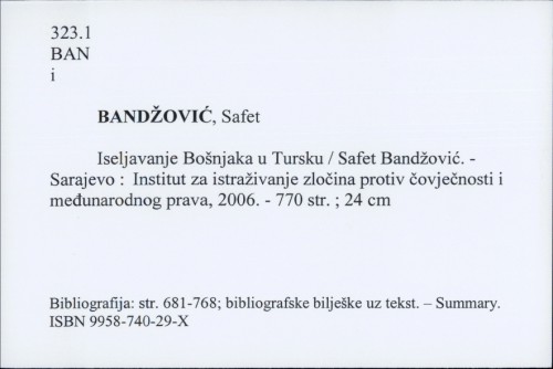 Iseljavanje Bošnjaka u Tursku / Safet Bandžović