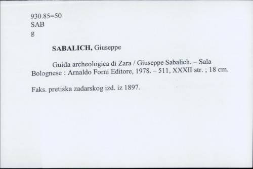Guida archeologica di Zara / G. Sabalich.