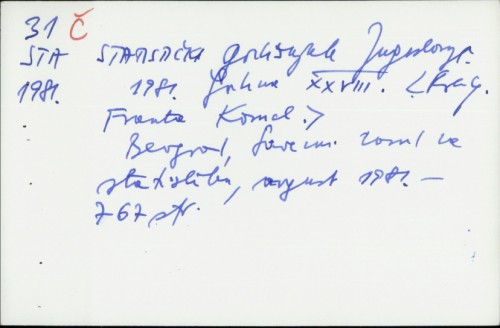 Statistički godišnjak Jugoslavije 1981. : Godina XXVIII. / F. Komel