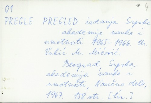 Pregled izdanja SANU 1965.-1966. / Ur. M. Mićoroć