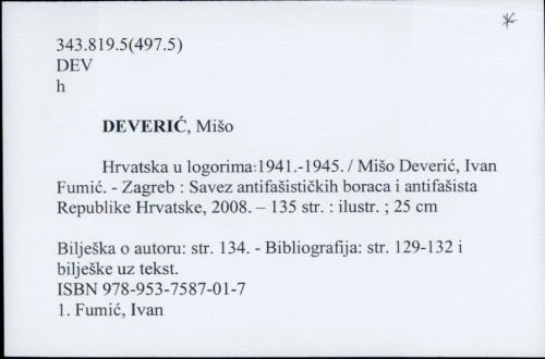Hrvatska u logorima : 1941.-1945. / Mišo Deverić