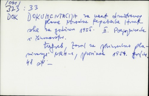 Dokumentacija za nacrt društvenog plana Narodne Republike Hrvatske za godinu 1955. : II. Poljoprivreda i šumarstvo /