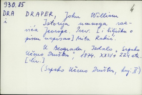 Istorija umnoga razvića Jeurope / John William Draper