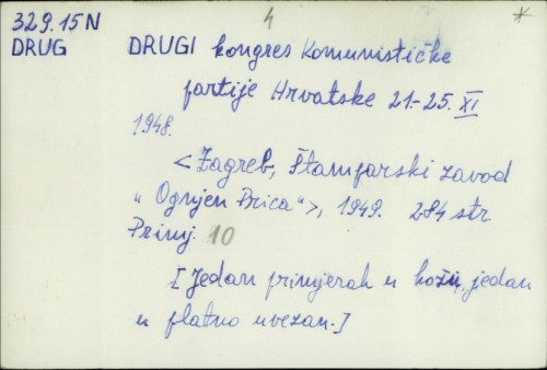 Drugi kongres Komunističke partije Hrvatske 21.-25. XI. 1948. /