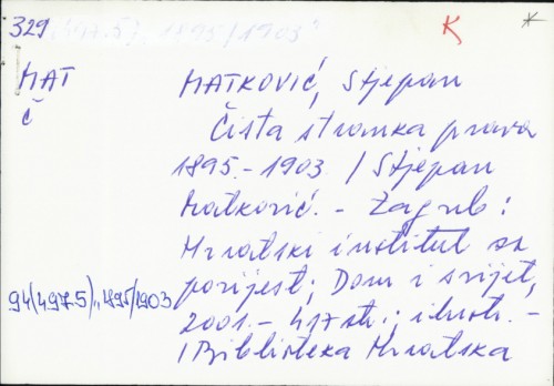 Čista stranka prava 1895.-1903 / Stjepan Matković.