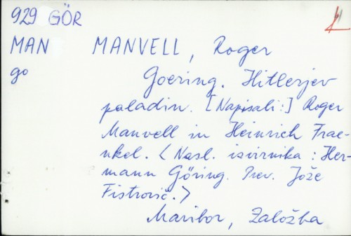 Goering : Hitlerjev paladin / Roger Manvell
