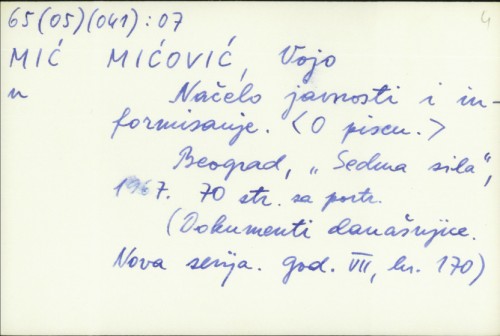 Načelo javnosti i informisanja / Vojo Mićović.