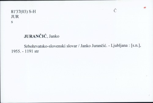 Srbohrvatsko-slovenski slovar / Janko Jurančić.
