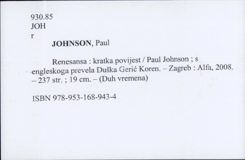 Renesansa : kratka povijest / Paul Johnson