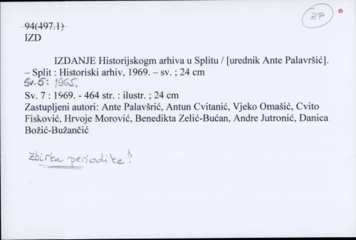 Izdanje Historijskog arhiva u Splitu /