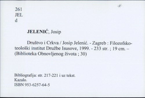 Društvo i Crkva / Josip Jelenić.