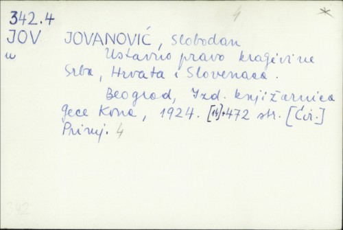 Ustavno pravo kraljevine Srba, Hrvata i Slovenaca / Slobodan Jovanović