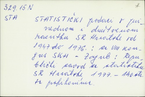 Statistički podaci o privrednom i društvenom razvitku SR Hrvatske od 1947. do 1976. : za VIII kongres SKH /