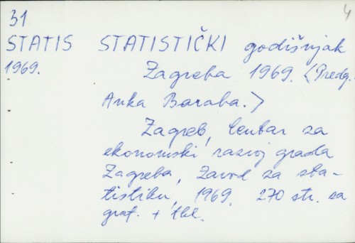 Statistički godišnjak Zagreba 1969. / Predg. Anka Baraba