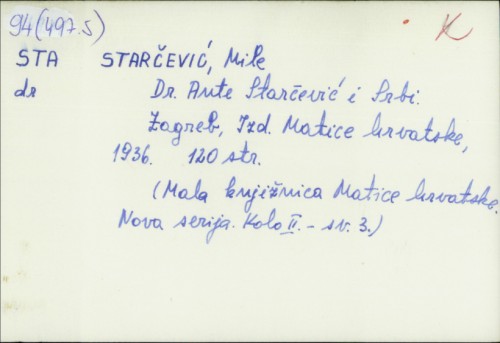 Dr. Ante Starčević i Srbi / Mile Starčević