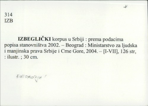 Izbeglički korpus u Srbiji : prema podacima popisa stanovništva 2002. /