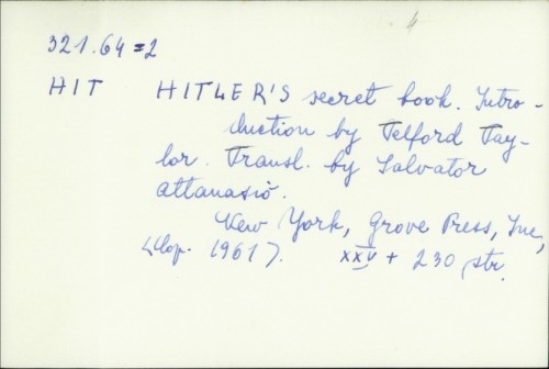 Hitler's secret book / Adolf Hitler ; prijevod Telford Taylor