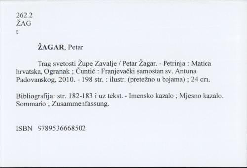 Trag svetosti Župe Zavalje / Petar Žagar.