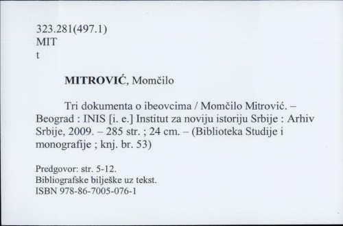 Tri dokumenta o ibeovcima / Momčilo Mitrović.