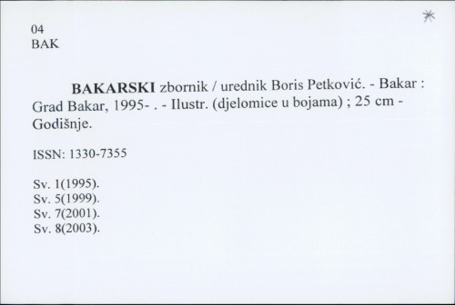 Bakarski zbornik / [urednik] Boris Petković