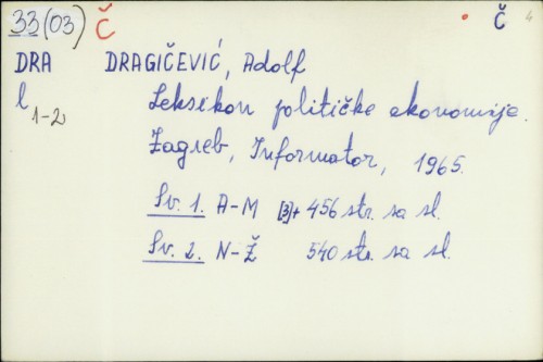 Leksikon političke ekonomije / Adolf Dragičević