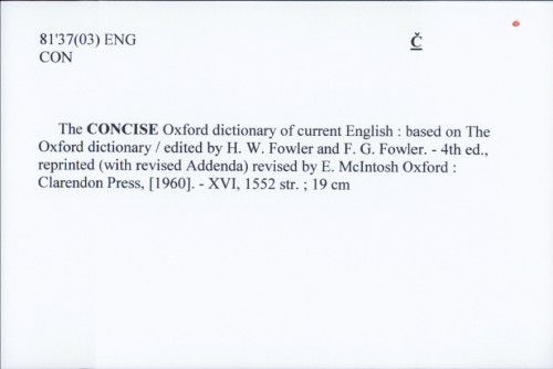 The concise Oxford dictionary of current English : based on The Oxford dictionary / H. W. Fowler