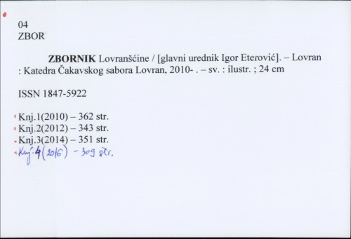 Zbornik Lovranšćine / [glavni urednik Igor Eterović].