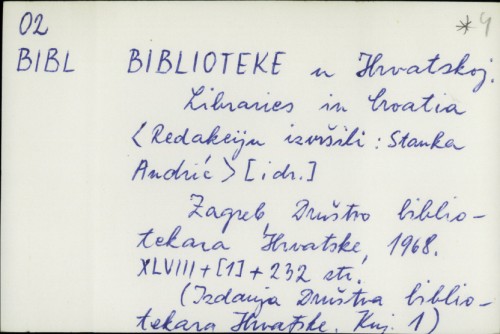 Biblioteke u Hrvatskoj = Libraries in Croatia / [redakcija] Stanka Andrić [i dr.]