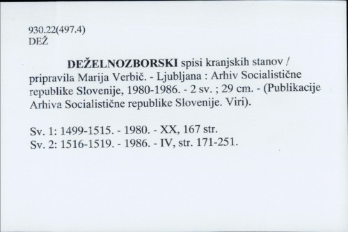 Deželnozborski spis kranjskih stanov / pripravila Marija Verbič