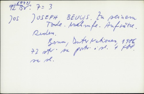 Zu seinem Tode : Nachrufe / Joseph Beuys