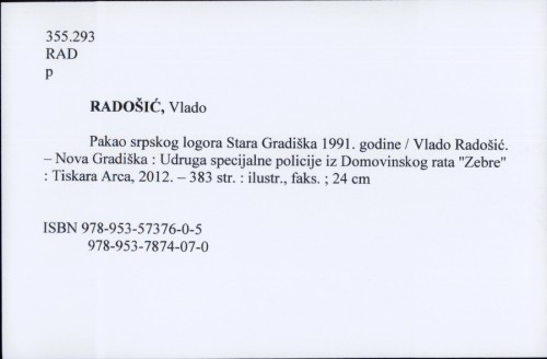 Pakao srpskog logora : Stara Gradiška 1991. godine / Vlado Radošić.