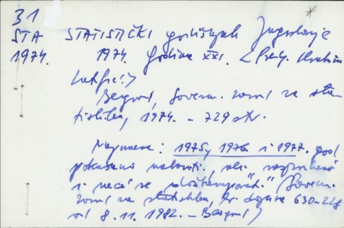 Statistički godišnjak Jugoslavije 1974. : Godina XXI. / Predg. Ibrahim Latifić
