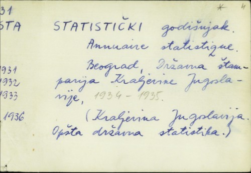 Statisitički godišnjak = Annuaire statistique /
