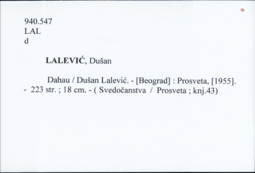 Dahau / Dušan Lalević.