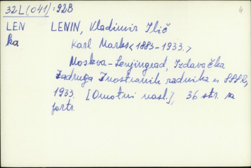 Karl Marks : 1883-1933 / Vladimir Iljič Lenin