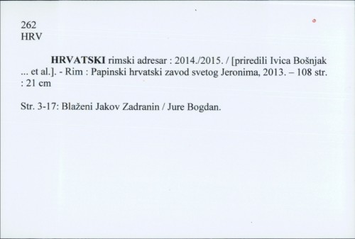 Hrvatski rimski adresar : 2014./2015. / [priredili Ivica Bošnjak ... et al.]