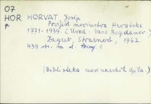 Povijest novinstva Hrvatske 1771-1939. / Josip Horvat