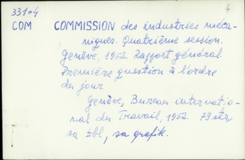 Commission des industries mécaniques : quatriéne session Geneve, 1952. /