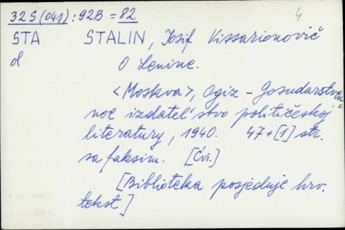 O Lenine / J. V. Stalin