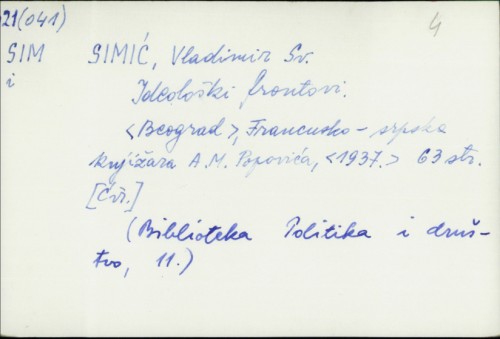 Ideološki frontovi / Vladimir Sv. Simić